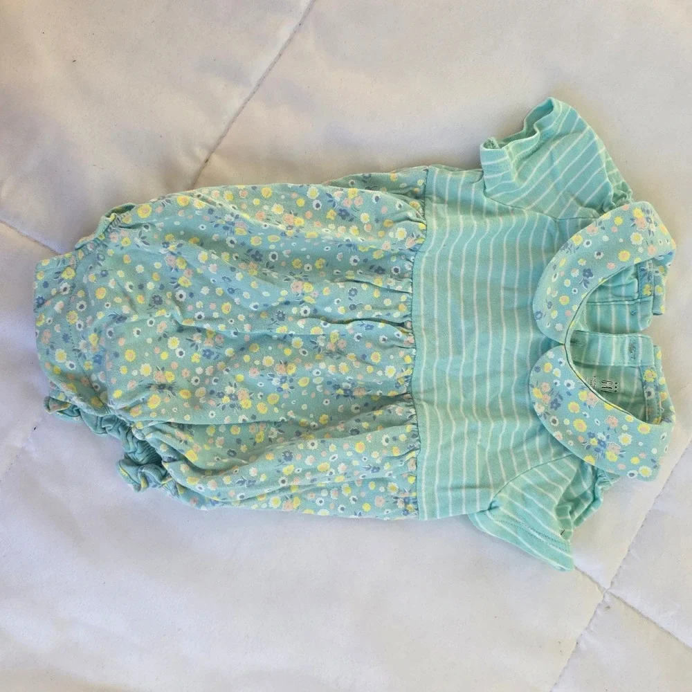 Baby Girls Gap Striped Floral Peter Pan Collar Bubble Romper‎